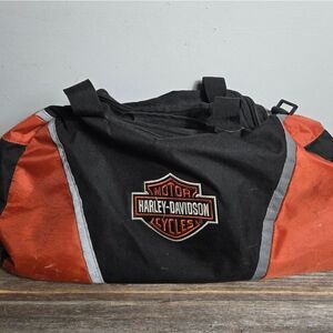 Harley Davidson Black and Orange Duffle Bag